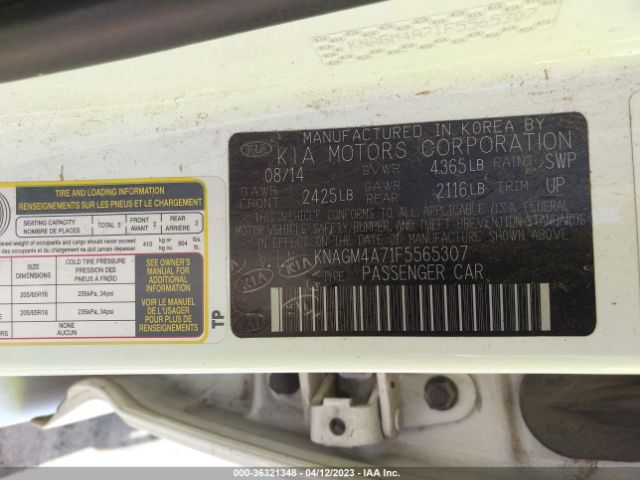 KNAGM4A71F5565307 KIA Optima Lx