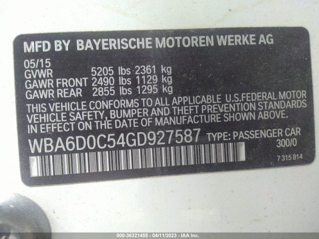 BMW 6 Series 640i 2016 WBA6D0C54GD927587 Image 9