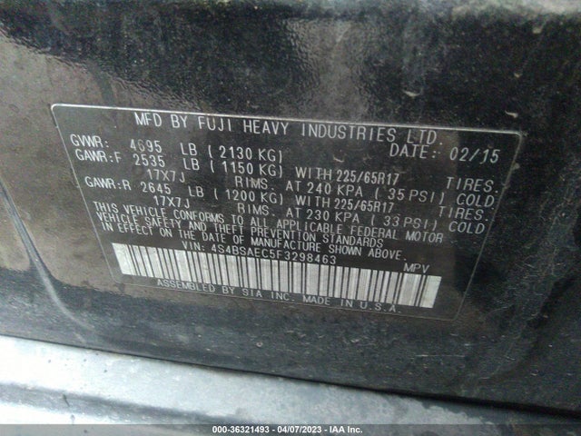 Subaru Outback 2.5i Premium 2015 4S4BSAEC5F3298463 Image 9