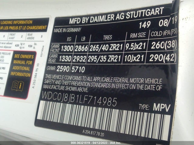 2020 Mercedes-Benz GLC-Class Coupe, VIN: WDC0J8JB1LF714985