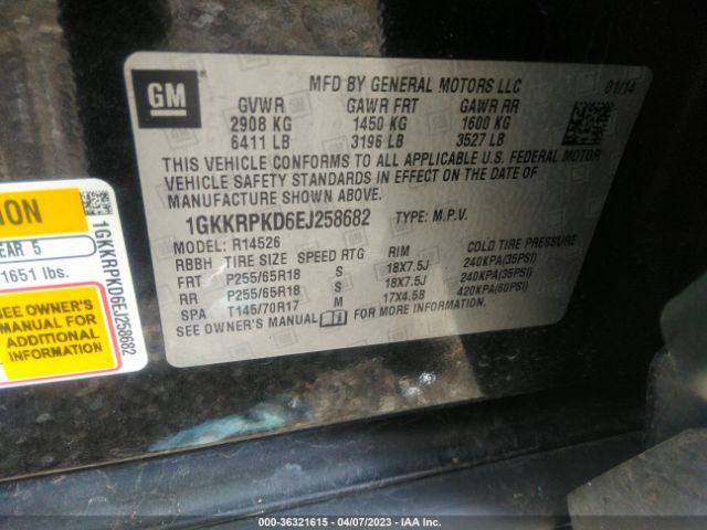 1GKKRPKD6EJ258682 GMC ACADIA SLE