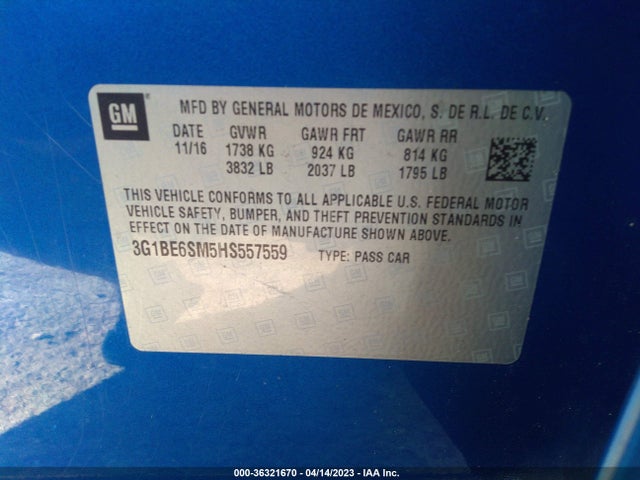 Chevrolet CRUZE LT 2017 3G1BE6SM5HS557559 Image 10