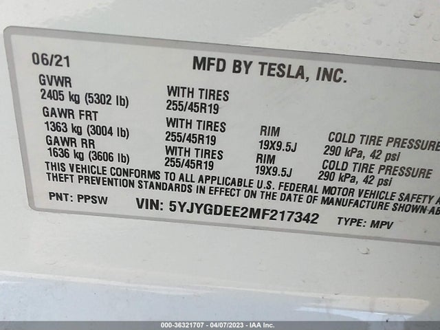 Tesla Model Y Long Range 2021 5YJYGDEE2MF217342 Image 11