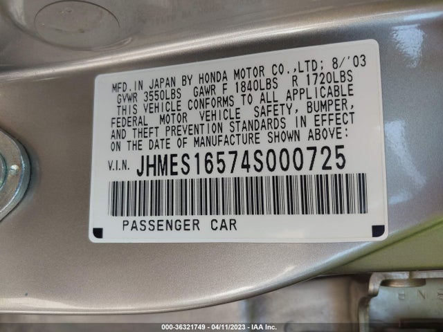 2004 HONDA CIVIC LX VIN: JHMES16574S000725
