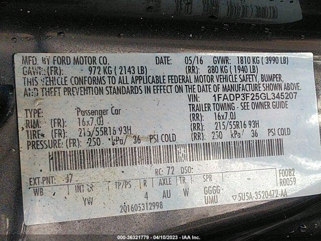 Ford FOCUS SE 2016 1FADP3F25GL345207 Image 9