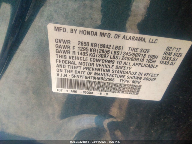 Honda Pilot Ex-l 2017 5FNYF6H79HB022596 Image 9