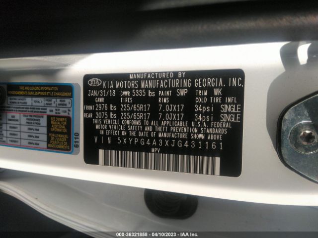 5XYPG4A3XJG431161 KIA SORENTO LX