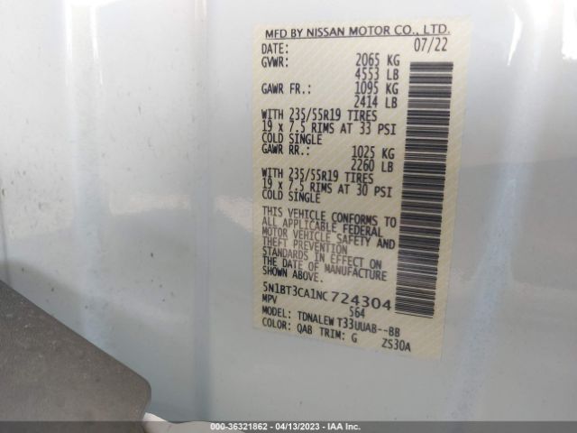 5N1BT3CA1NC724304 Nissan Rogue Sl
