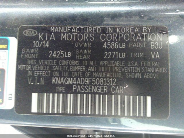 KNAGM4AD9F5081312 KIA OPTIMA HYBRID