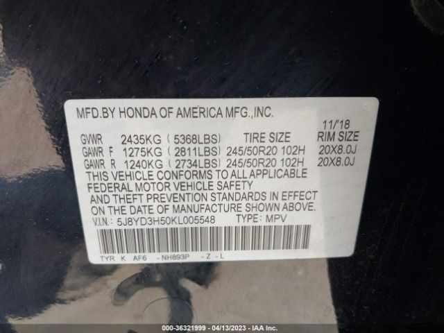 5J8YD3H50KL005548 Acura Mdx W/technology Pkg