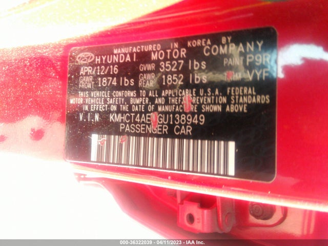2016 HYUNDAI ACCENT SE VIN: KMHCT4AE2GU138949