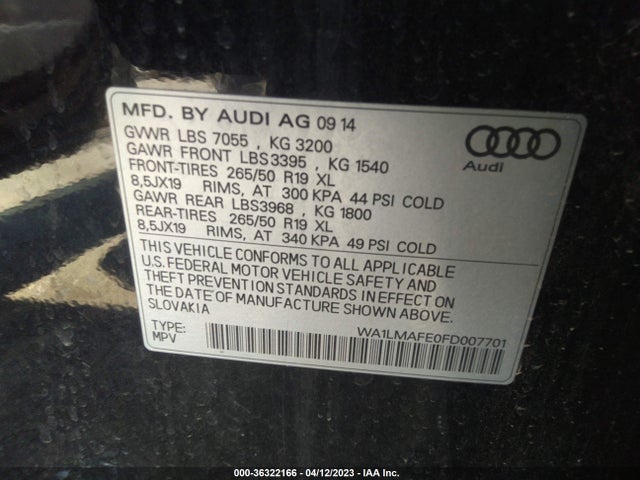 WA1LMAFE0FD007701 Audi Q7 3.0l Tdi Premium Plus