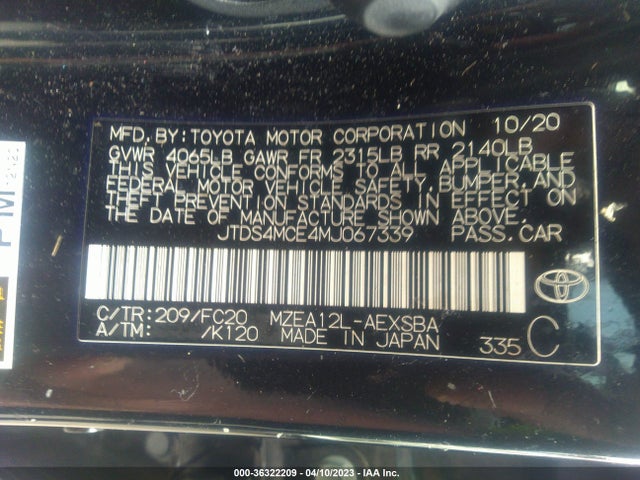 Toyota Corolla Se/nightshade/apex Se 2021 JTDS4MCE4MJ067339 Image 9