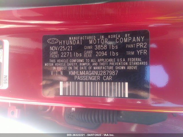 Hyundai ELANTRA SEL 2022 KMHLM4AG4NU287987 Image 10