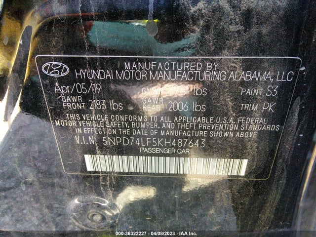 Hyundai ELANTRA SE 2019 5NPD74LF5KH487643 Image 11