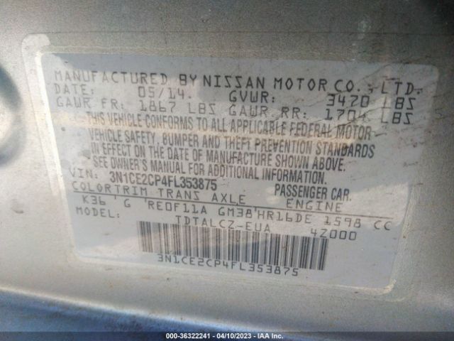 3N1CE2CP4FL353875 Nissan Versa Note S Plus