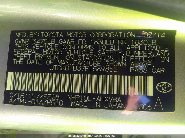 Toyota Prius C One/three/two/four 2014 JTDKDTB37E1569855 Image 9