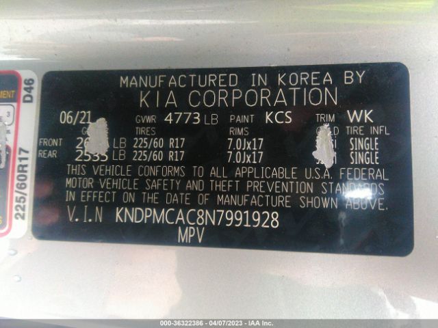 KNDPMCAC8N7991928 KIA Sportage Lx