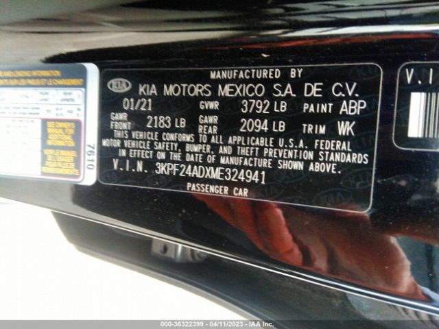 3KPF24ADXME324941 KIA Forte Lxs
