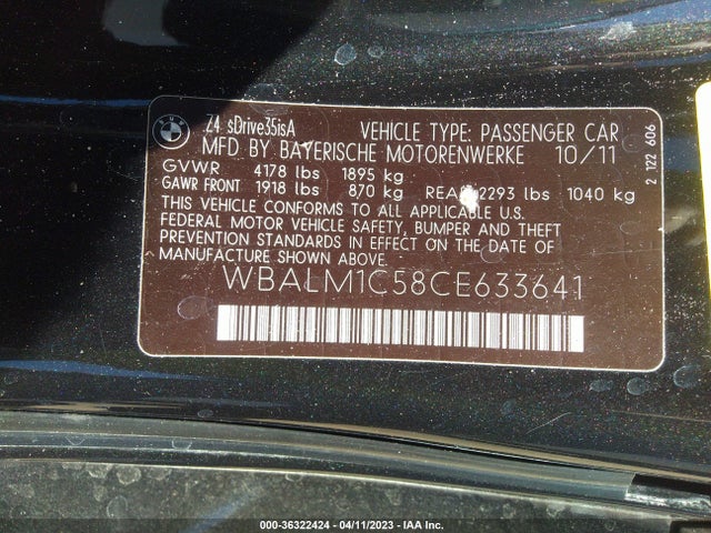 2012 BMW Z4 SDRIVE35IS VIN: WBALM1C58CE633641
