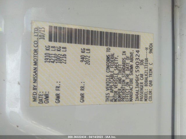 Nissan Altima 2.5 Sv 2015 1N4AL3AP6FC590324 Image 10