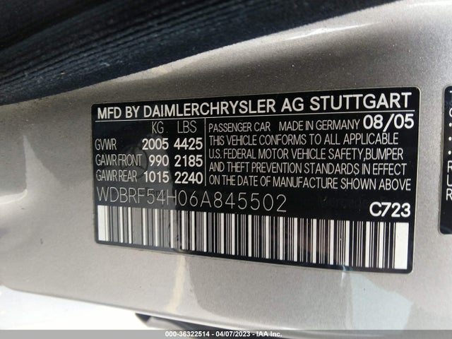 2006 MERCEDES-BENZ C-CLASS LUXURY VIN: WDBRF54H06A845502