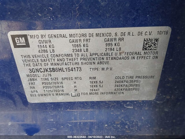 Chevrolet TRAX LS 2017 3GNCJKSB6HL154173 Image 9