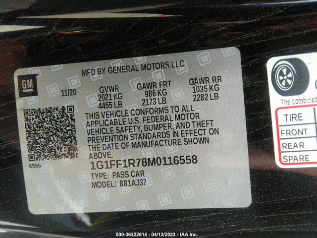 Chevrolet CAMARO LT1 2021 1G1FF1R78M0116558 Image 9