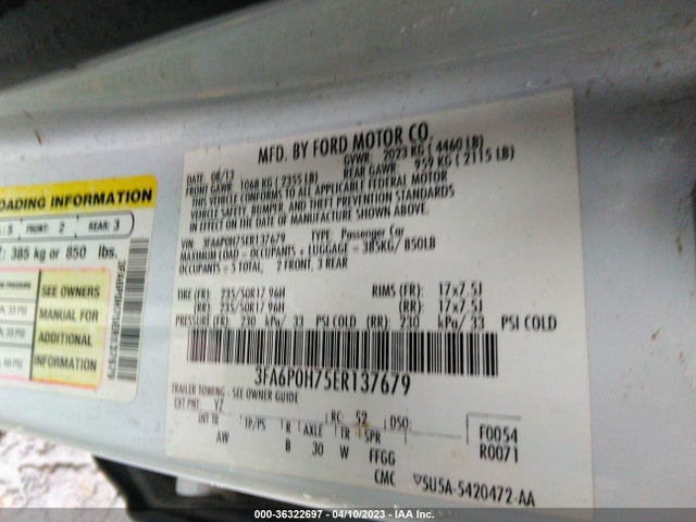 Ford FUSION SE 2014 3FA6P0H75ER137679 Image 10