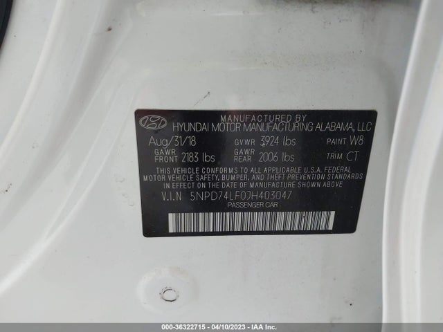 Hyundai ELANTRA SE 2018 5NPD74LF0JH403047 Image 9
