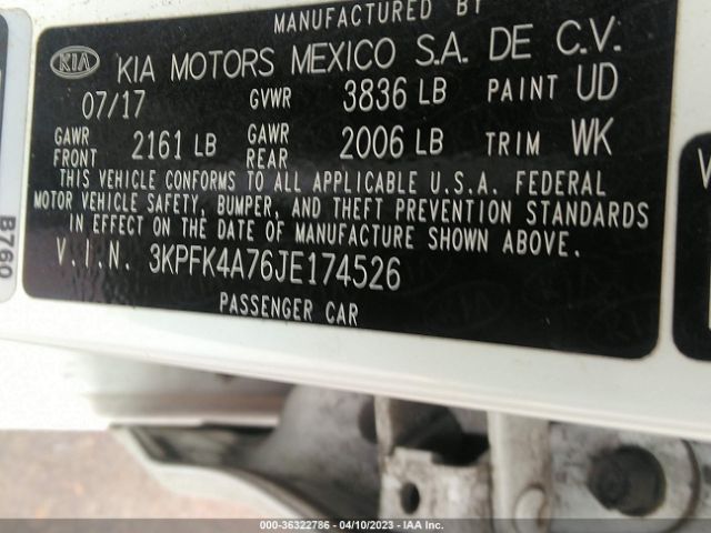 3KPFK4A76JE174526 KIA FORTE LX