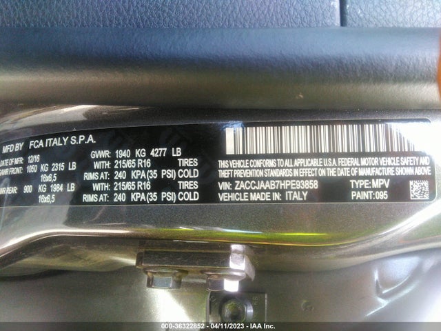 ZACCJAAB7HPE93858 Jeep Renegade Sport