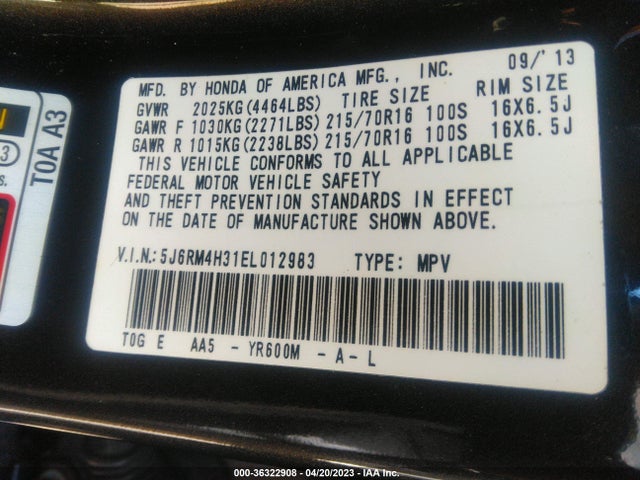 Honda CR-V LX 2014 5J6RM4H31EL012983 Image 9