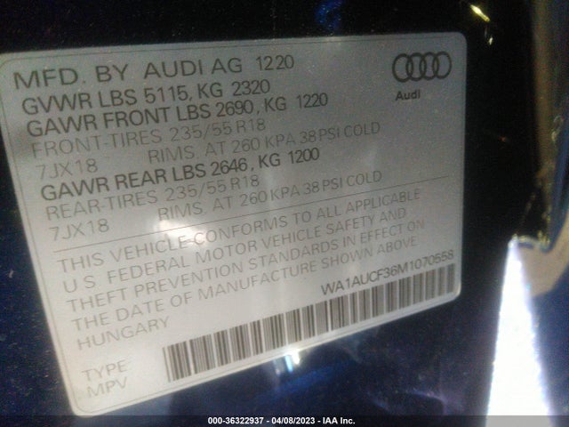WA1AUCF36M1070558 Audi Q3 PREMIUM