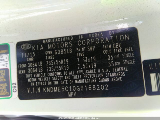 KNDME5C10G6168202 KIA Sedona Sx-l