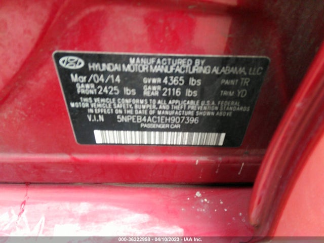 Hyundai SONATA GLS 2014 5NPEB4AC1EH907396 Image 9