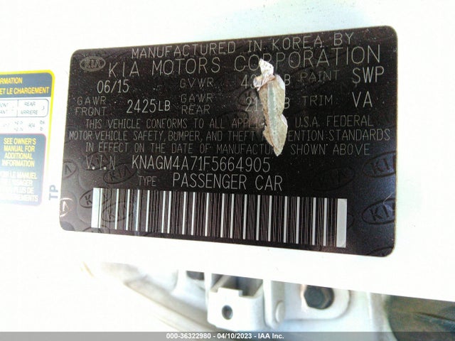 KIA Optima Lx 2015 KNAGM4A71F5664905 Image 9