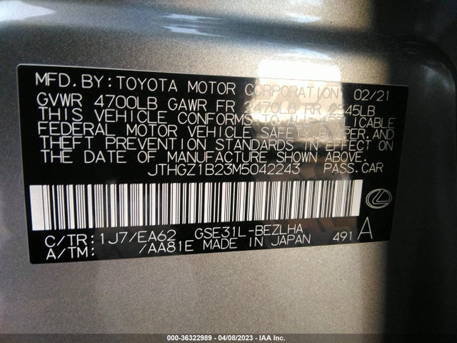 JTHGZ1B23M5042243 Lexus Is Is 350 F Sport