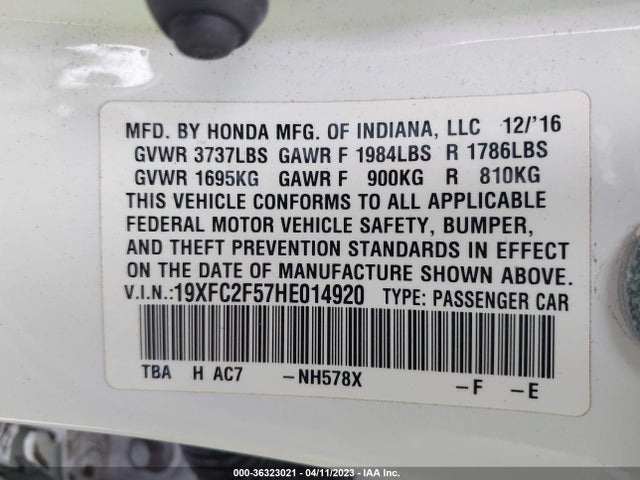 Honda Civic Sedan Lx 2017 19XFC2F57HE014920 Image 9