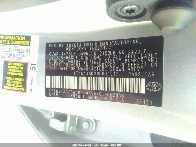 Toyota CAMRY LE 2022 4T1C11AK2NU011917 Image 10