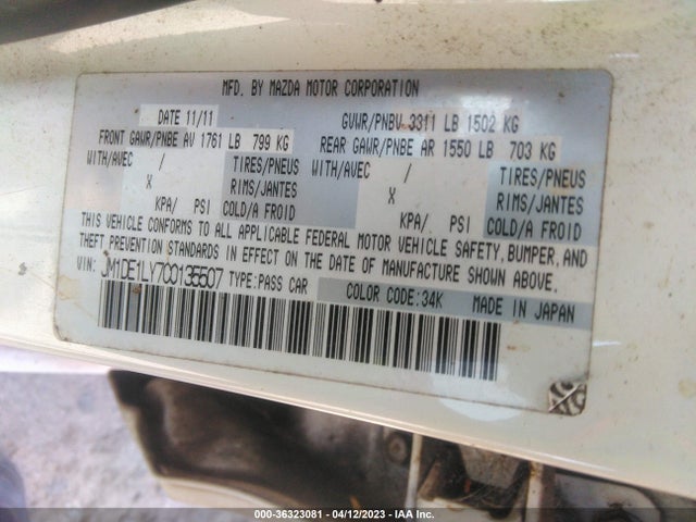2012 MAZDA MAZDA2 TOURING VIN: JM1DE1LY7C0135507