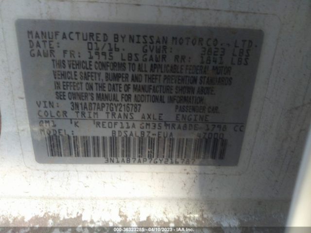 3N1AB7AP7GY216787 Nissan SENTRA S