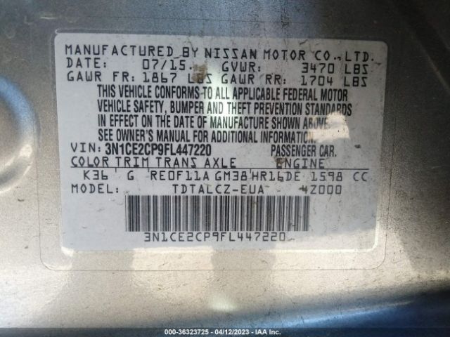 3N1CE2CP9FL447220 Nissan Versa Note S Plus