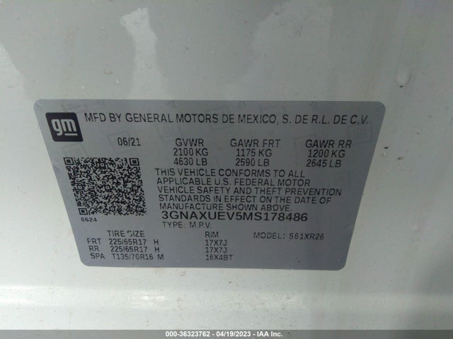 Chevrolet EQUINOX LT 2021 3GNAXUEV5MS178486 Image 10