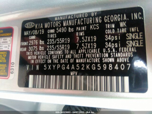 5XYPG4A52KG598407 KIA Sorento S V6