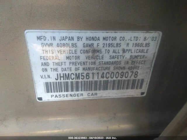 2004 HONDA ACCORD SDN DX VIN: JHMCM56114C009078