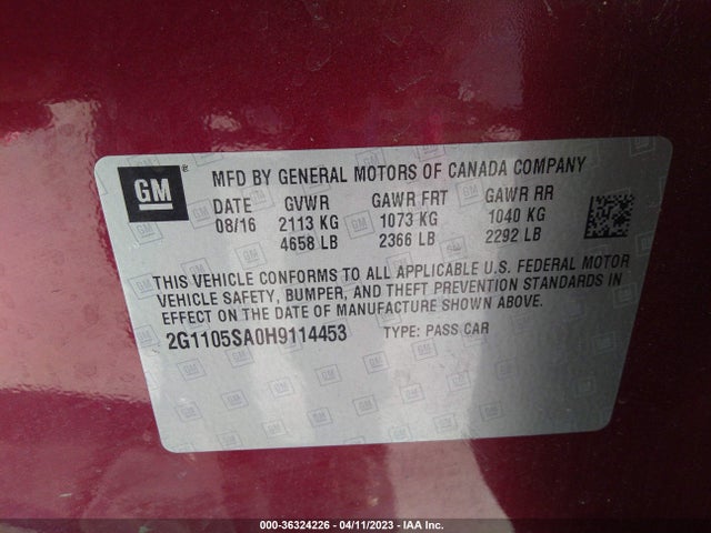 Chevrolet IMPALA LT 2017 2G1105SA0H9114453 Image 11