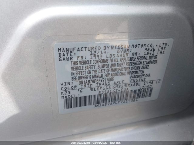 3N1AB7AP6FY217086 Nissan SENTRA SL