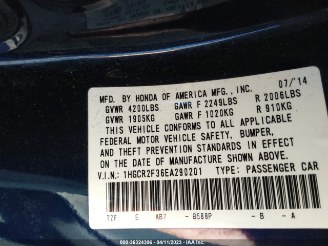 Honda Accord Sedan Lx 2014 1HGCR2F36EA290201 Image 9