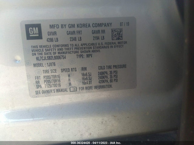 Chevrolet Trax Lt 2020 KL7CJLSB2LB006754 Image 9